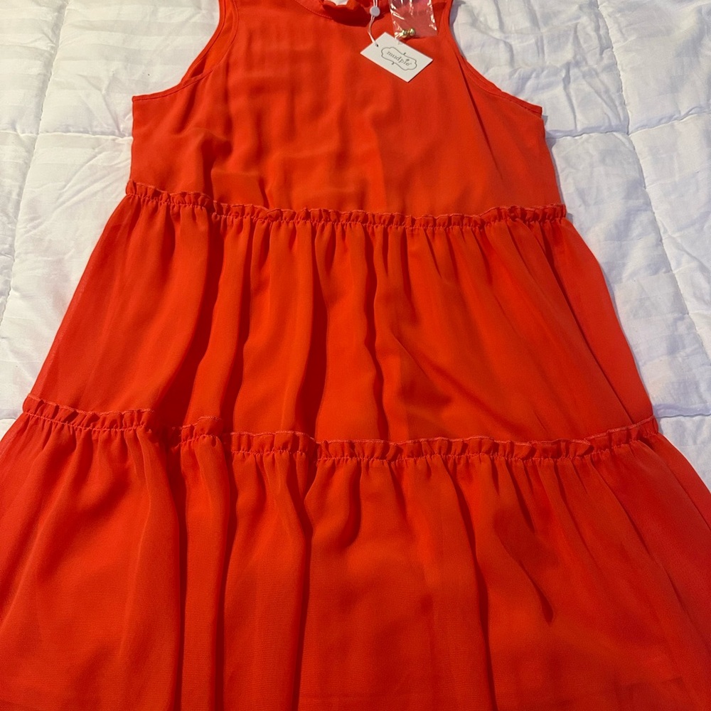 Mudpie Coral sheer women’s ruffle dress never worn